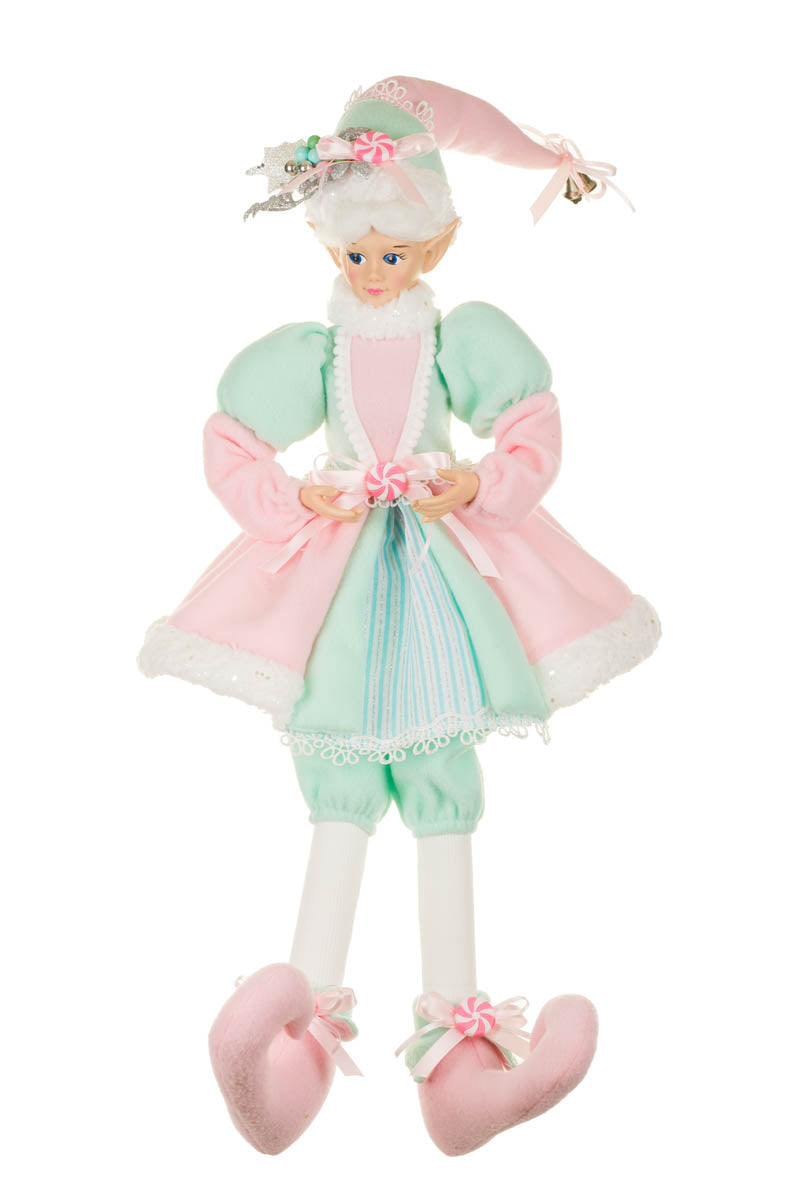 25" Sitting Sparkly Pastel Pink and White Fabric Elf Figurine with Posable Limbs