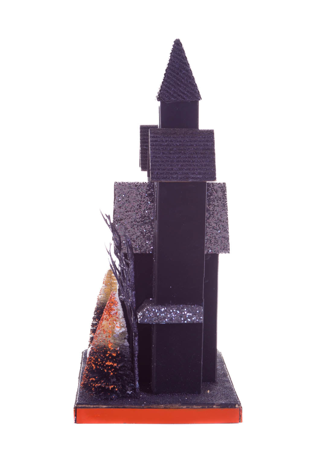 12" Black and Orange Cardboard LED Haunted House