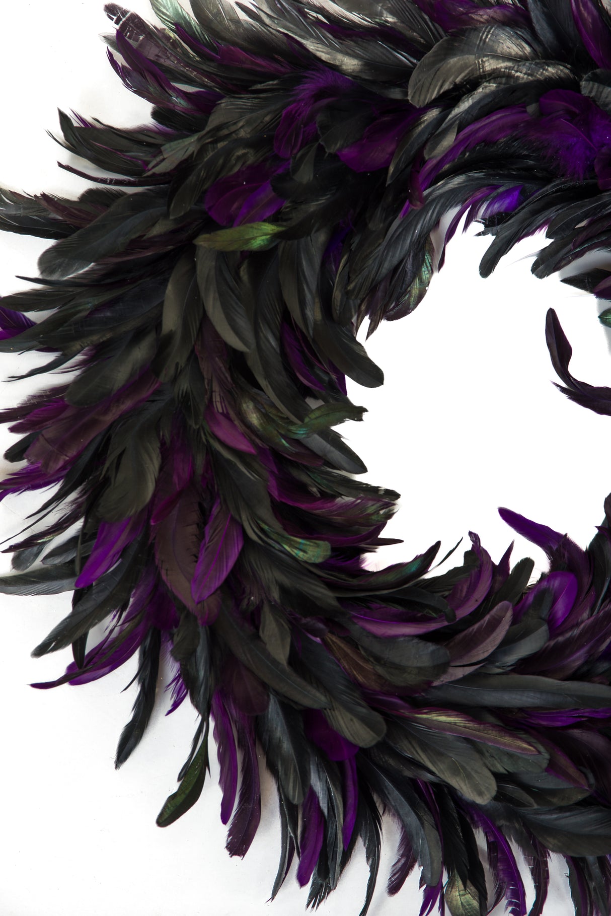 23" Hanging Black and Purple Foam 2 Toned Wreath with Purple Fur