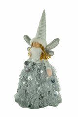 12" Gray and Silver Cloth Angel LED Doll with Silver Wings