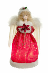 9" Red Cloth Small 10-Light Angel Tree Topper with Blonde Curly Hair