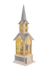 15" White Plastic Church LED Snow Globe with Nativity Figurine