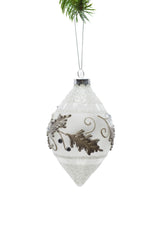 5.75" Hanging Striped Silver Glass Pine Tree Finial