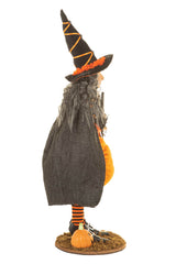 20" Sequin Black and Orange Polyester Pumpkin Witch Figure