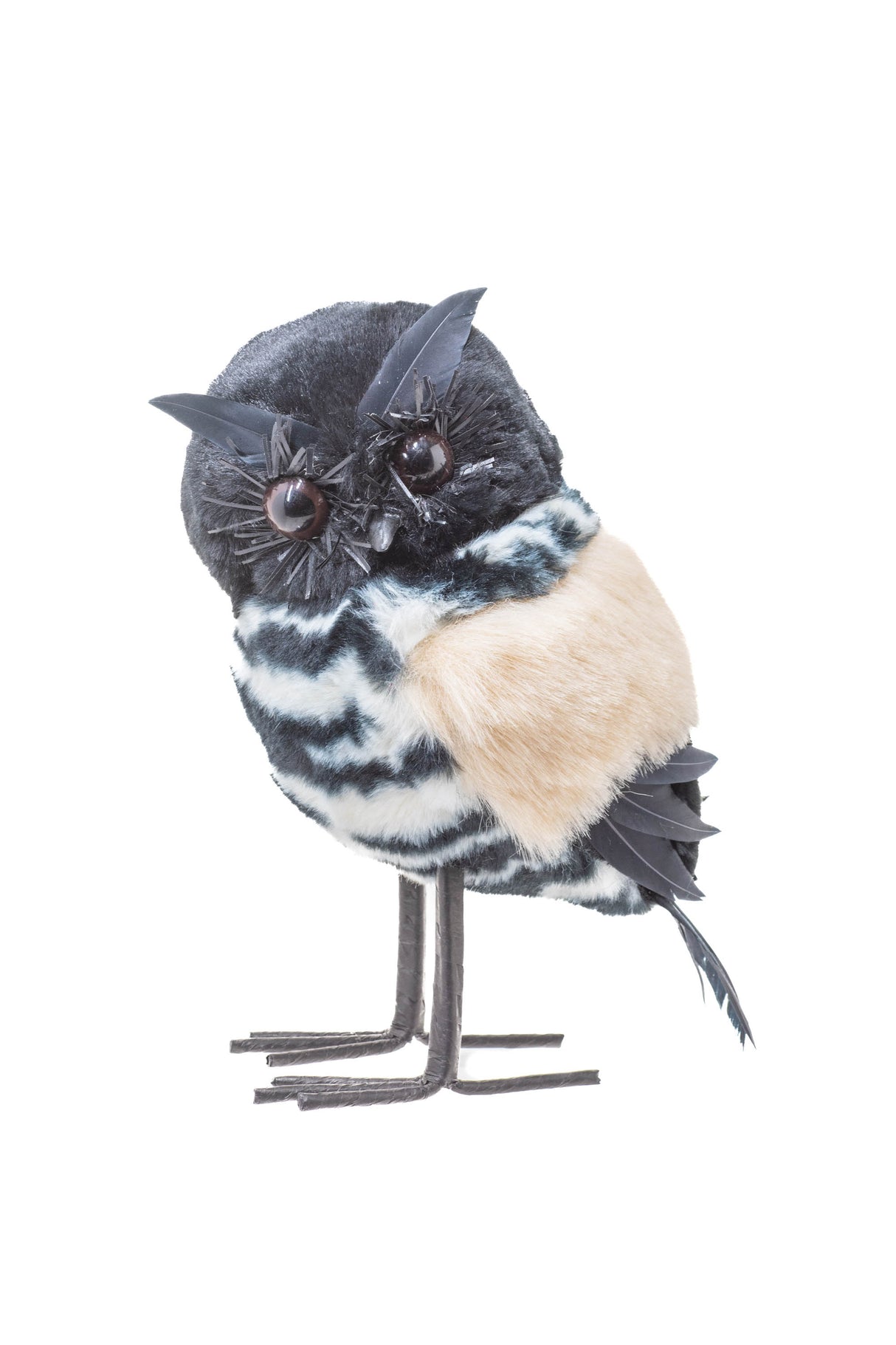 9" Black and Cream Polylon Watchful Owl Figurine