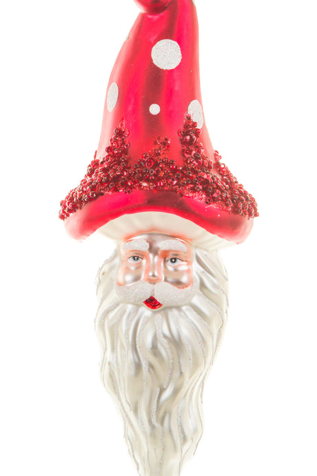 8.25" Hanging Red Glass Santa Ornament with Mushroom Hat