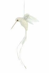 10.5"Hanging White Feathered Hummingbird Ornament with Long Tail
