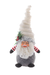 10" Plaid Gray and White Cloth Petite Santa Gnome with Striped Undershirt