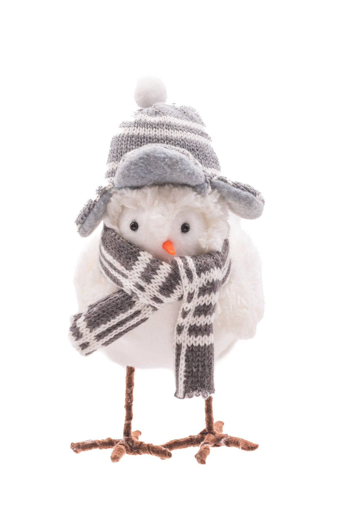 7.5" Cozy Hanging Plaid Gray and White Cloth Bird Ornament