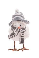 7.5" Cozy Hanging Plaid Gray and White Cloth Bird Ornament