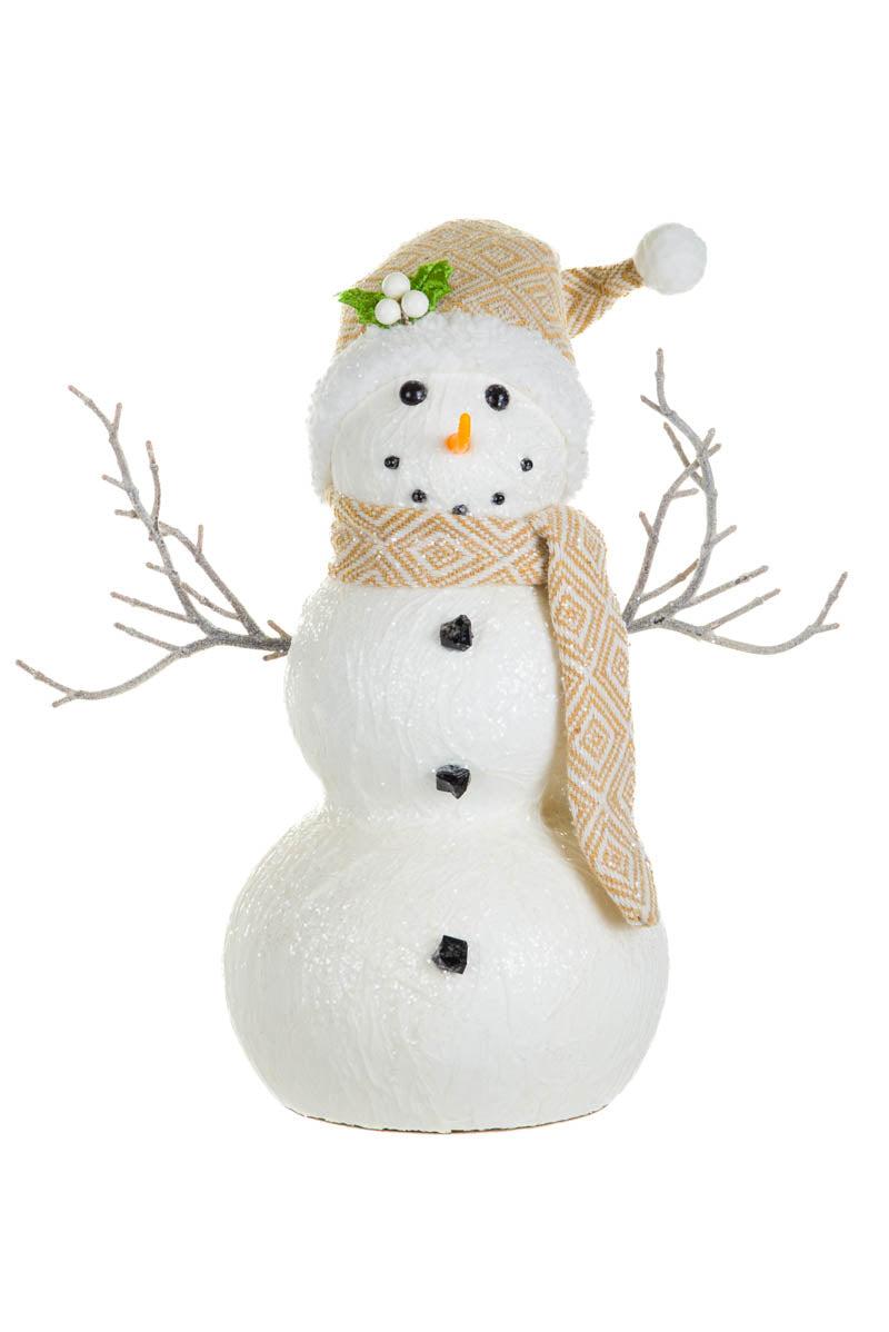 13.5" Sparkly White Foam Snowman Figurine with Santa Hat