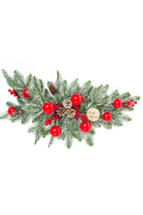 27.55" Hangable Flocked Green and Red Pvc Ornamented Teardrop Swag