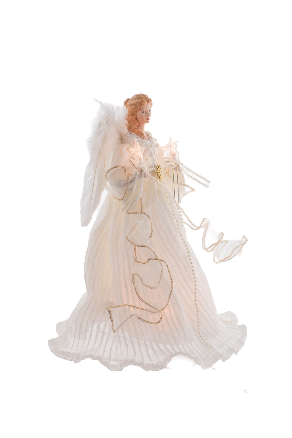 13.5" Ivory Cloth Classic Illuminated Angel Tree Topper