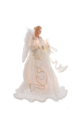 13.5" Ivory Cloth Classic Illuminated Angel Tree Topper