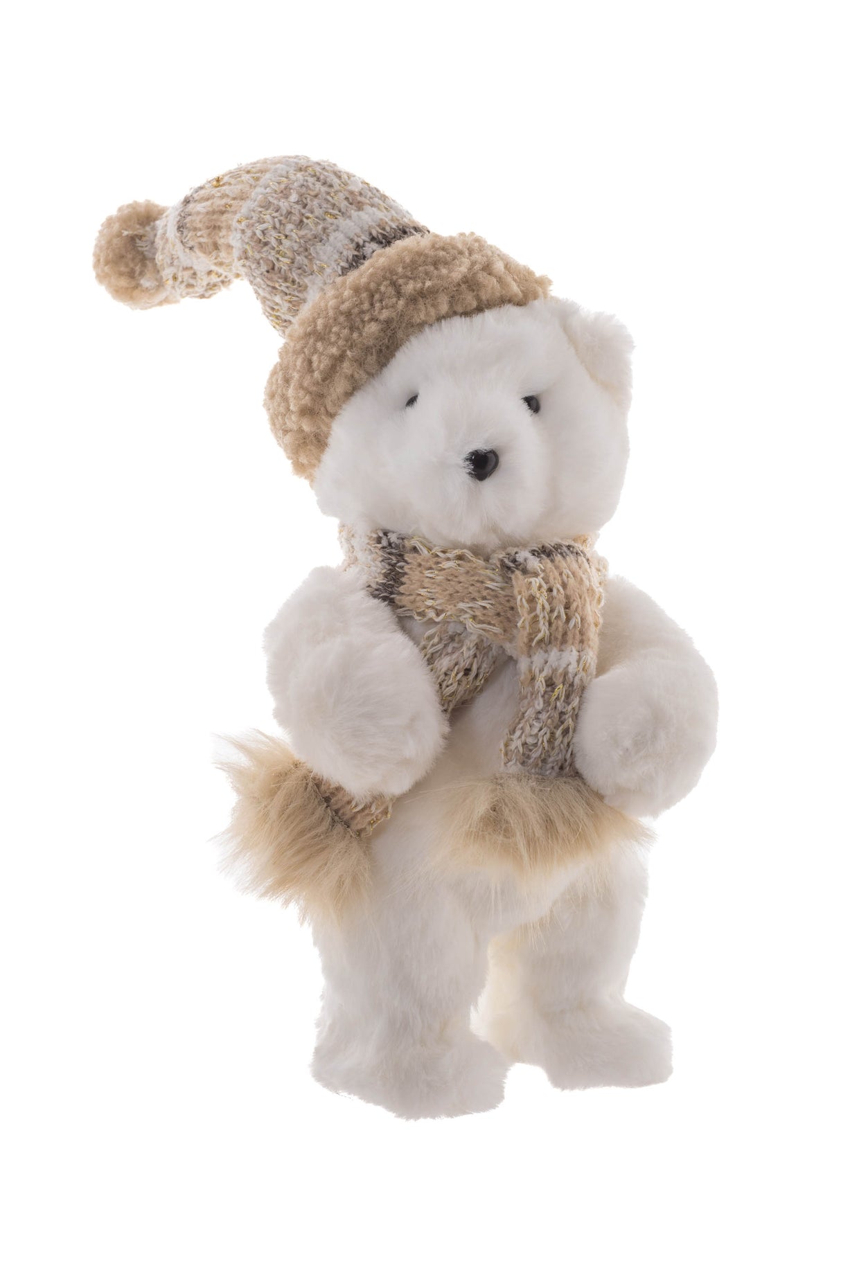 10" White Cotton Bear Figurine with Winter Scarf