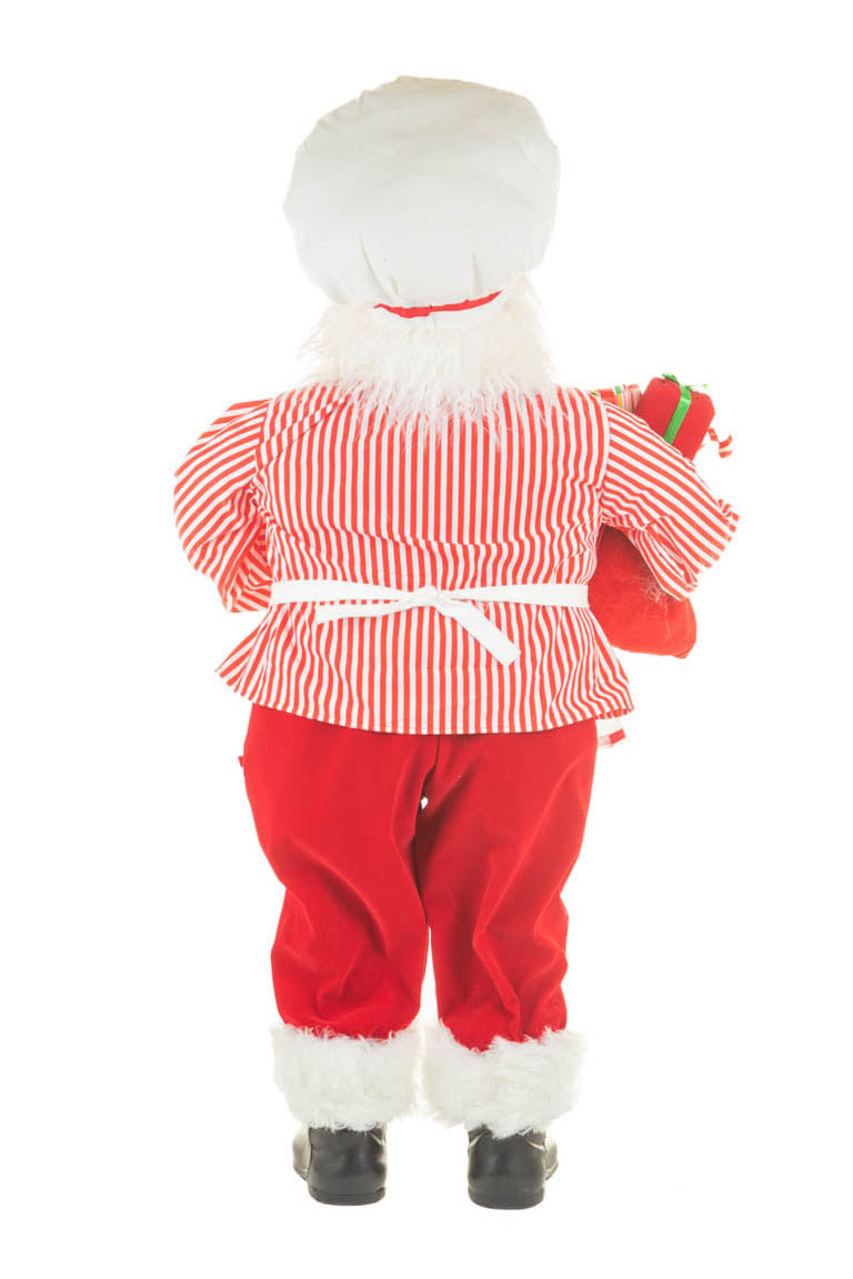 39" Large Candycane Red and White Cloth Chef Santa Figurine Ready To Cook