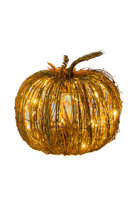 10.5" Sitting Umber Wood Stick Pumpkin Warm White LED Display