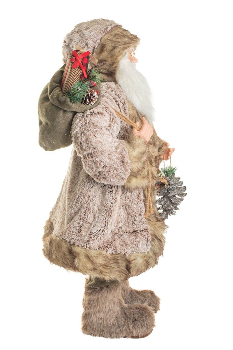 32" Brown and Light Gray Cloth Nordic Santa Figurine with Fur Coat
