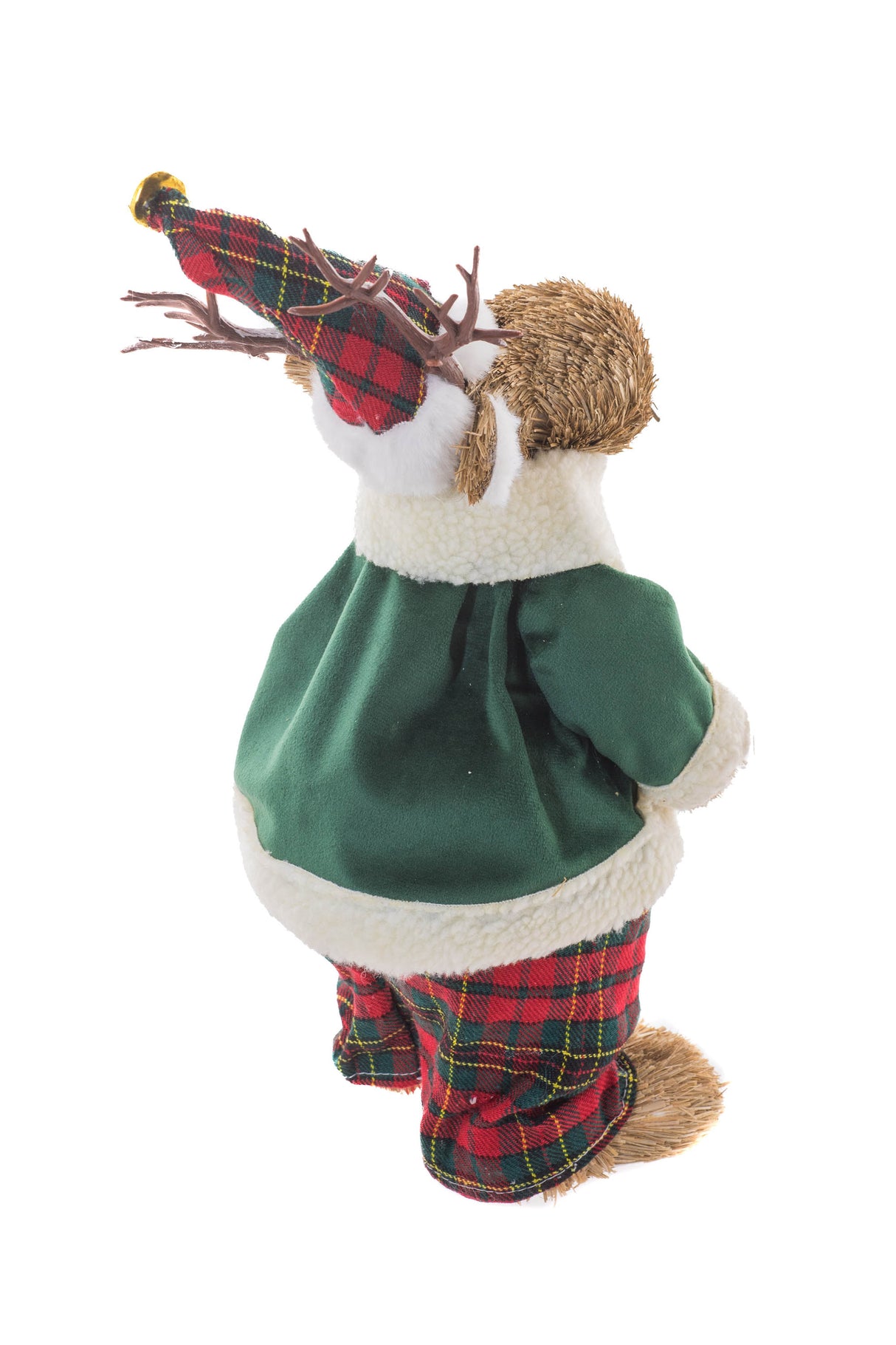 16" Brown and Green Wood Straw Reindeer Figurine with Pants