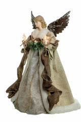 16" Taupe and Gray Rattan Modern 10-Light Angel Tree Topper with Holly Belt