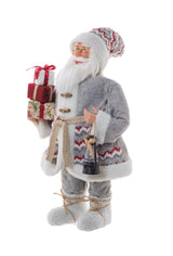 24" Gray and White Cloth Jolly Santa Figurine with Gifts