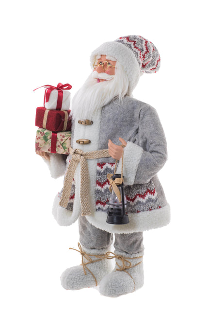24" Gray and White Cloth Jolly Santa Figurine with Gifts