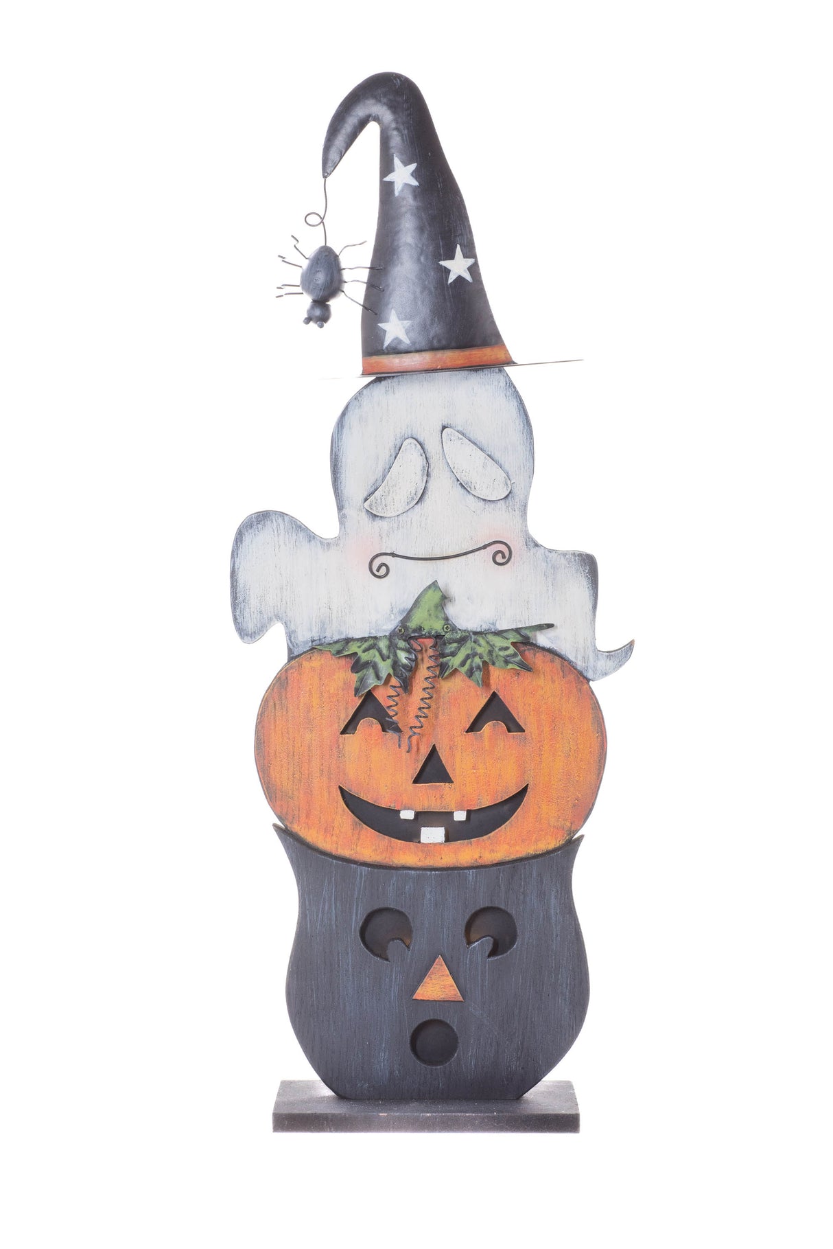 31" Rainbow Wooden 3-Layer Halloween Warm White LED Spooky Decor