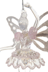 6.25" Hangable Clear and White Acrylic Fairy Ballerina Ornament withWings