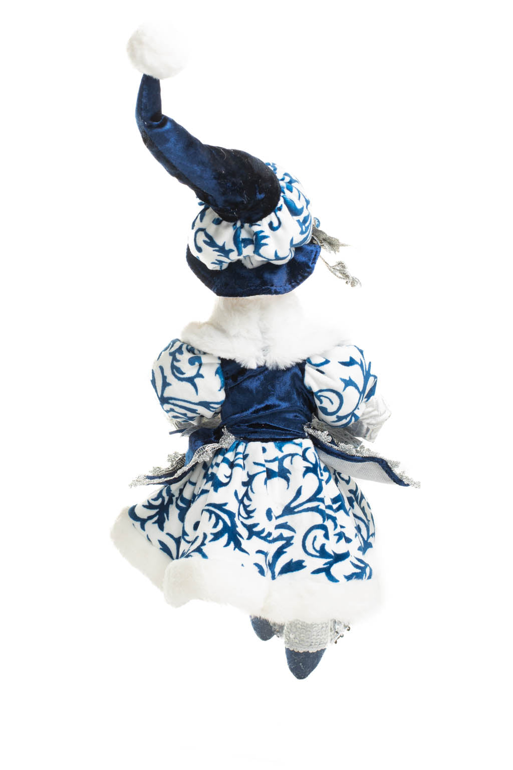24" Sitting Chintz Blue and White Polyester Dapper Elf Doll with Holly Coat