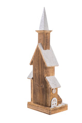23" Smokey and White Wood Church LED Display with Glittered Roof