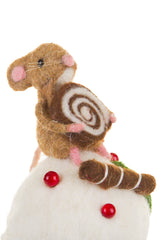 7" Brown and White Fleece Mouse On Cupcake Figure with Cinnamon Bun