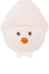 5"Hanging Baby Pink and White Acrylic Snowman Face Ornament with Bowtie