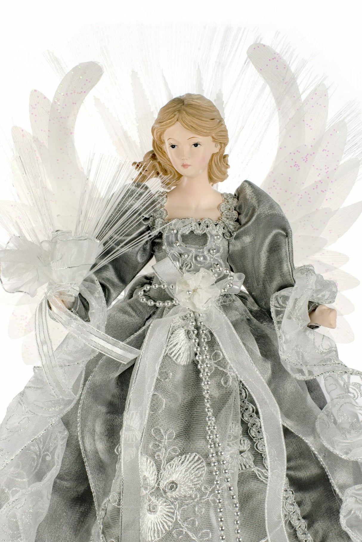 18" Silver and Gray Cloth Large Modern Fiber Optic Angel Tree Topper