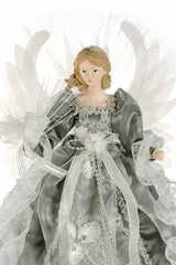 18" Silver and Gray Cloth Large Modern Fiber Optic Angel Tree Topper