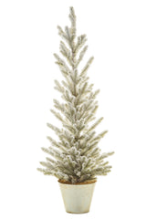 48" Flocked Green and White Pvc Silver Planter Christmas Tree with Frosted Branches