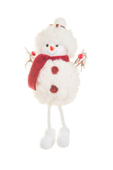 8" Hanging White and Burgundy Cloth Snowman Ornament with Beanie