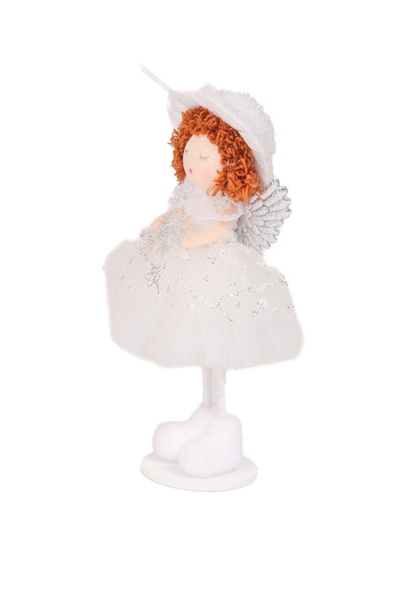 7" White Polyester Angel Ornament with Hat