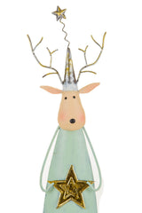 19" Teal and Gold Metal Swaying Reindeer Figurine with Gold Accents