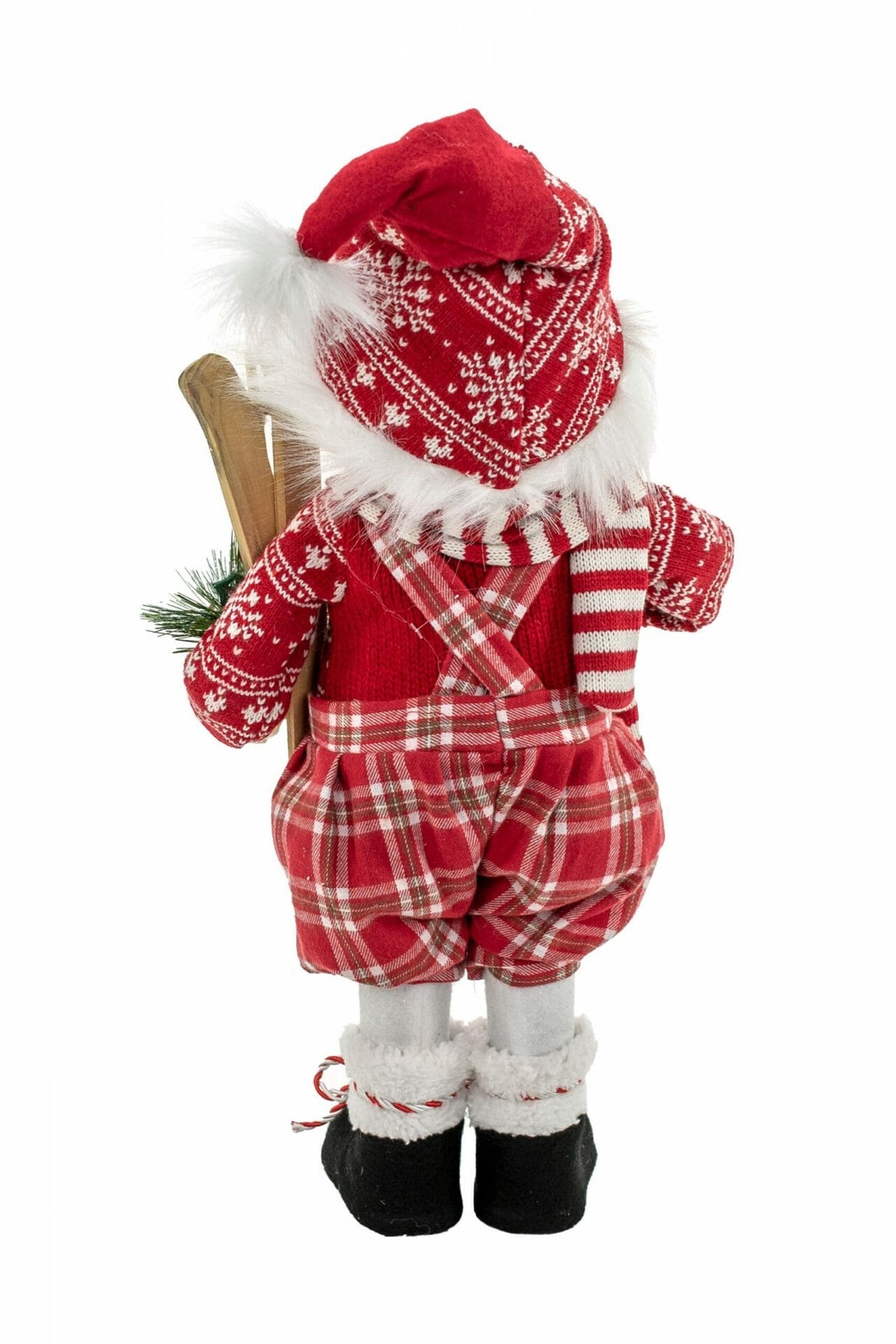 21" Plaid Red Cloth Boy Snowman with Skis and Overalls