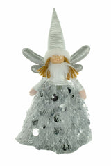 12" Gray and Silver Cloth Angel LED Doll with Silver Wings