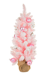 36" White and Pink Pvc Christmas Tree with Ornaments and Cotton Buds