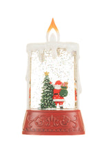 14.5" Red and White Plastic Candle Warm White LED Snow Globe with Santa