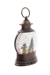 8" Oval Brown Plastic Lantern LED Snow Globe with Snowman-Scape