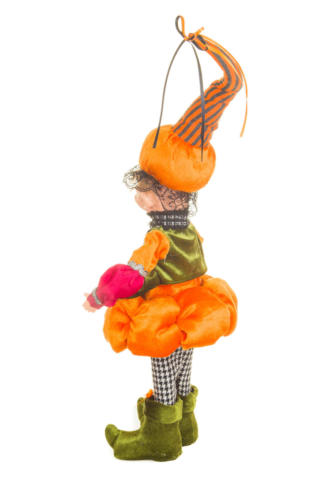 17" Orange and Green Cloth Elf Boy Doll with Pumpkin Hat