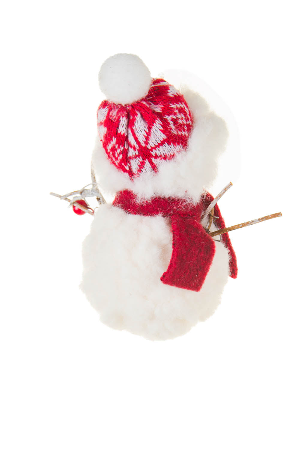 4.5" Hanging White and Red Cotton Snowman Ornament with Wool Scarf
