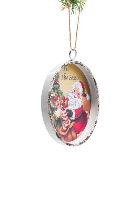 4.75" Hanging Yellow Iron Framed Ornament with Santa On The Job