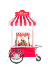 27" Candycane Red Plastic Santa's Workshop Cart LED Snow Globe with The Toyshop