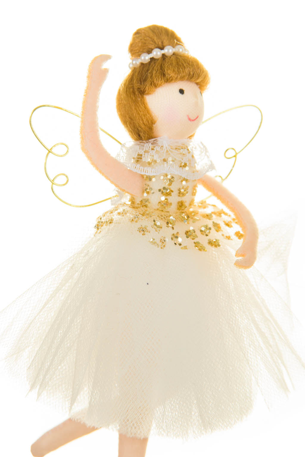 7" Hangable White Cloth Ballerina Girl Ornament with Gold Wings