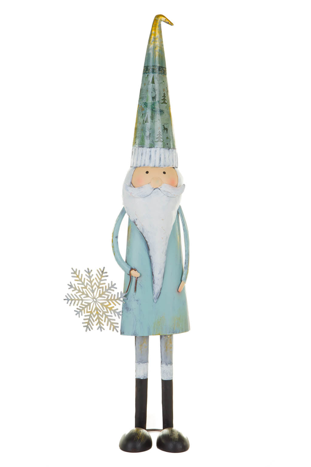 22" Teal and White Metal Nordic Elf with Holiday Cap