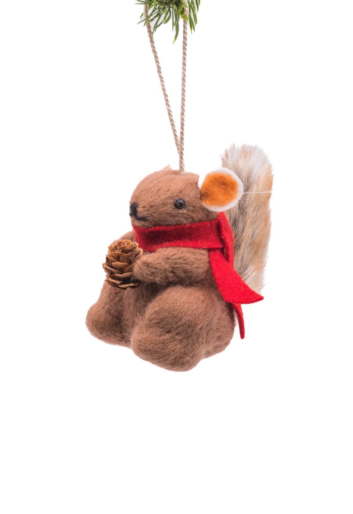 5" Hanging Spotted Brown Polylon Chinchilla Ornament with Treasured Pinecone